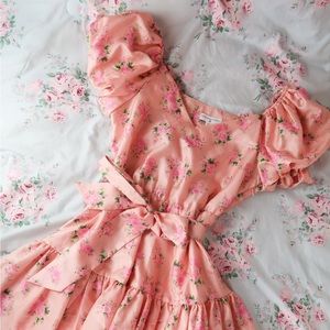 LoveShackFancy Cecile Target Floral Peach Puff Sleeve Dress